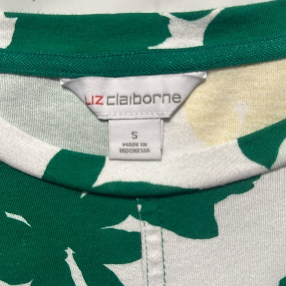 Liz Claiborne Scoop neck short sleeve 100%Cotton Shift Dress White & Kelly Green - Picture 7 of 8